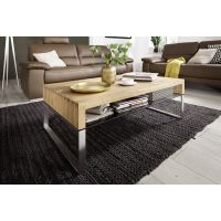 MC AKCENT - HILARY Stolik 110x70x39 drewno dębowe olejowane / szkło brązowe / metal stal szlachetna szczotkowana