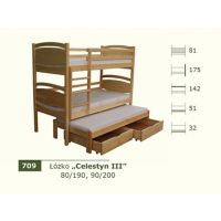 PANKAU - Łóżko piętrowe Celestyn III z materacem piankowym (spanie 90/200)