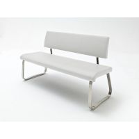 MC AKCENT - ARCO 2 Ławka na płozie stal szlachetna szczotkowana | Skóra biała | 155x59x86 | ABLE20WX