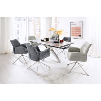 MC AKCENT - ALMIROS Stół 180-260x95 | Ceramika marmur rdzawoszary | Stelaż Stal szlachetna szczotkowana | AM18EGGM