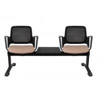 GROSPOL - ASPEN Ławka 2-osobowa + Blat BS / BT ARM 3T Black / Grey | Oparcie Siatkowe / Tapicerowane | Podłokietniki