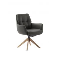 MC AKCENT - ASSENTO C Krzesło z podłokietnikami | Skóra antracyt | Stelaż dąb lity lakier | Obrót siedziska | ASCA20AN | ASGE24HL