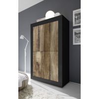 MC AKCENT - BASIC Komoda 208015-04P | Wysoka | 4 drzwi | Laminat Czarny Mat | Laminat Klon Pero