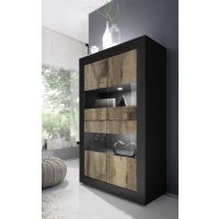 MC AKCENT - BASIC Witryna 208015-06P | Szeroka | 4 drzwi | Laminat Czarny Mat | Laminat klon Pero