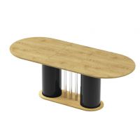 HUBERTUS - CESARO Stół 160-208x89 | Dąb słoneczny | Noga Czarny połysk | Podstawa Dąb słoneczny