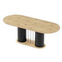 HUBERTUS - CESARO Stół 160-208x89 | Dąb artisan | Noga Czarny połysk | Podstawa Dąb artisan