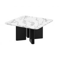 HUBERTUS - DIVERSO Ława 80x80x50 | Marble white połysk | Czarny połysk