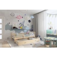 AJK meble - JACEK P Łóżko parterowe 1-osobowe z szufladą 160x80cm | Sosna