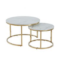 FURNITEX - L3-FX (B) Ława | Biały marmur | Złoty Połysk | 70 + 50