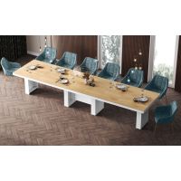 HUBERTUS - LARGO Stół 160-400x89 | Supre Decor | Dąb słoneczny | Biały połysk