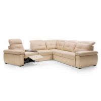 Bydgoskie Meble - LEGEND Narożnik 1RF(ele)-TT-1SK-E-2,5F//2,5F-E-1SK-TT-1RF(ele) Narożnik z fotelem z elektryczną funkcją relaks, z półką trapez otwieraną, z pojemnikiem i funkcją spania | SONET