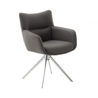 MC AKCENT - LIMONE 2E Krzesło | Nogi skośne stal szlachetna szczotkowana | Obrót siedziska | Skóra Antracyt | L24E20AN