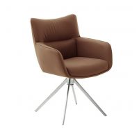 MC AKCENT - LIMONE 2E Krzesło | Nogi skośne stal szlachetna szczotkowana | Obrót siedziska | Skóra Brązoworuda | L24E20RB