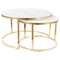 SIGNAL - MUSE Ława | Biały Efekt Marmuru | Stelaż złoty