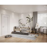 AJK meble - MAX P Łóżko parterowe 1-osobowe z szufladą 160x80cm | Sosna