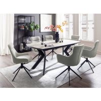 MC AKCENT - OSSANA Stół 180-260x100 | Ceramika marmur Krem | Stelaż metal lakier czarny mat | OS18SMCM