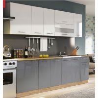 LIVEO - TIFFANY Kuchnia T35B/260 | Zestaw na 260 cm | Szafki górne biały połysk | Szafki dolne szary połysk