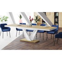 HUBERTUS - VEGAS Stół 160-256x89 | Super Decor | Dąb Słoneczny | Biały połysk