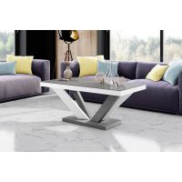 HUBERTUS - VIVA 2 Mini Ława | Blat Szary połysk | Noga Szaro biała