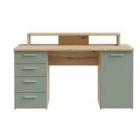 Forte - NET106 MT980-M888 | Biurko z nadstawką na monitor | Dąb Aristan + Szałwia