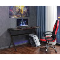 FURNITEX - B10-FX Biurko gamingowe | Czarny z czerwonymi wstawkami