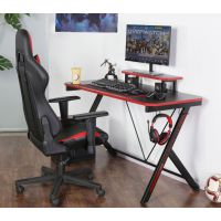 FURNITEX - B8-FX Biurko gamingowe | Czarny z czerwonymi wstawkami