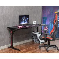 FURNITEX - B9-FX Biurko gamingowe | Czarny z czerwonymi i fioletowymi wstawkami