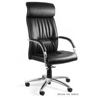 UNIQUE MEBLE - BRANDO FOTEL OBROTOWY C049-HL | SKÓRA NATURALNA CZARNA