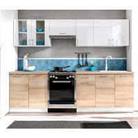 LAYMAN - KUCHNIA EKONOMICZNA ECOmodel ZESTAW KUCHENNY 2,6 m biały połysk/buk artisan | DOSTĘPNE OD RĘKI