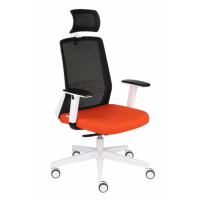 GROSPOL - COCO Fotel Obrotowy WS HD White / Chrom | Mechanizm Synchro Self SF2 | Zagłówek