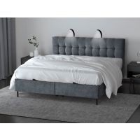 Mars Meble - MUNA Łóżko z pojemnikiem | 140x200 | Materac Pocket | Topper | Lampki 2 sztuki