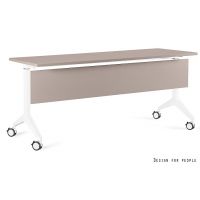 UNIQUE MEBLE - YUMI S Biurko Uchylne | Panel Maskujący | Stelaż Biały | Blat i Panel Beżowy