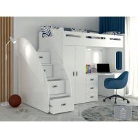 AJK meble - ZUZIA PLUS Łóżko Piętrowe 1-osobowe z biurkiem i szafą | Białe