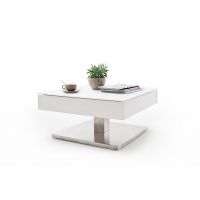 MC AKCENT - MARIKO Stolik 75x75x38 MDF lakier biały mat / szkło matowe / optyka stal szlachetna szczotkowana