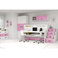 BMS - MAX 1 Łóżko piętrowe 3-osobowe z biurkiem 80x200 cm / Rama kolor: Biały