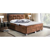 PMW - NAOMI Łóżko kontynentalne z pojemnikiem | 140x200 | Wysokość zagłówka 140 cm | Materac Komfort | Topper HR