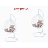 FURNITEX - F-03 Fotel | Zestaw foteli ogrodowych | L+XL | Białe | Poduszki w kwiaty