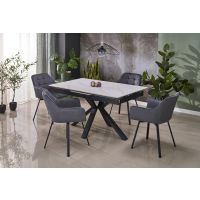 HALMAR - PLATAN Stół rozkładany 140-180x85x76 | Spiek- biały marmur/czarny
