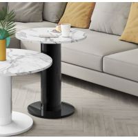 HUBERTUS - SOLO MINI Ława 60 | Marble white połysk | Czarny połysk | Czarny połysk