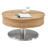 MC AKCENT - SUVA Stolik okrągły | Okleina dębowa sękata | Stelaż metal optyka stal szlachetna szczotkowana | 58825AZ7