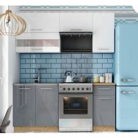 LIVEO - TIFFANY Kuchnia T35B/180 | Zestaw na 180 cm | Szafki górne biały połysk | Szafki dolne szary połysk