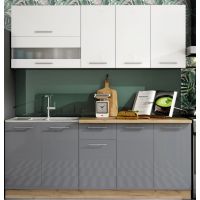 LIVEO - TIFFANY Kuchnia T35B/200 | Zestaw na 200 cm | Szafki górne biały połysk | Szafki dolne szary połysk